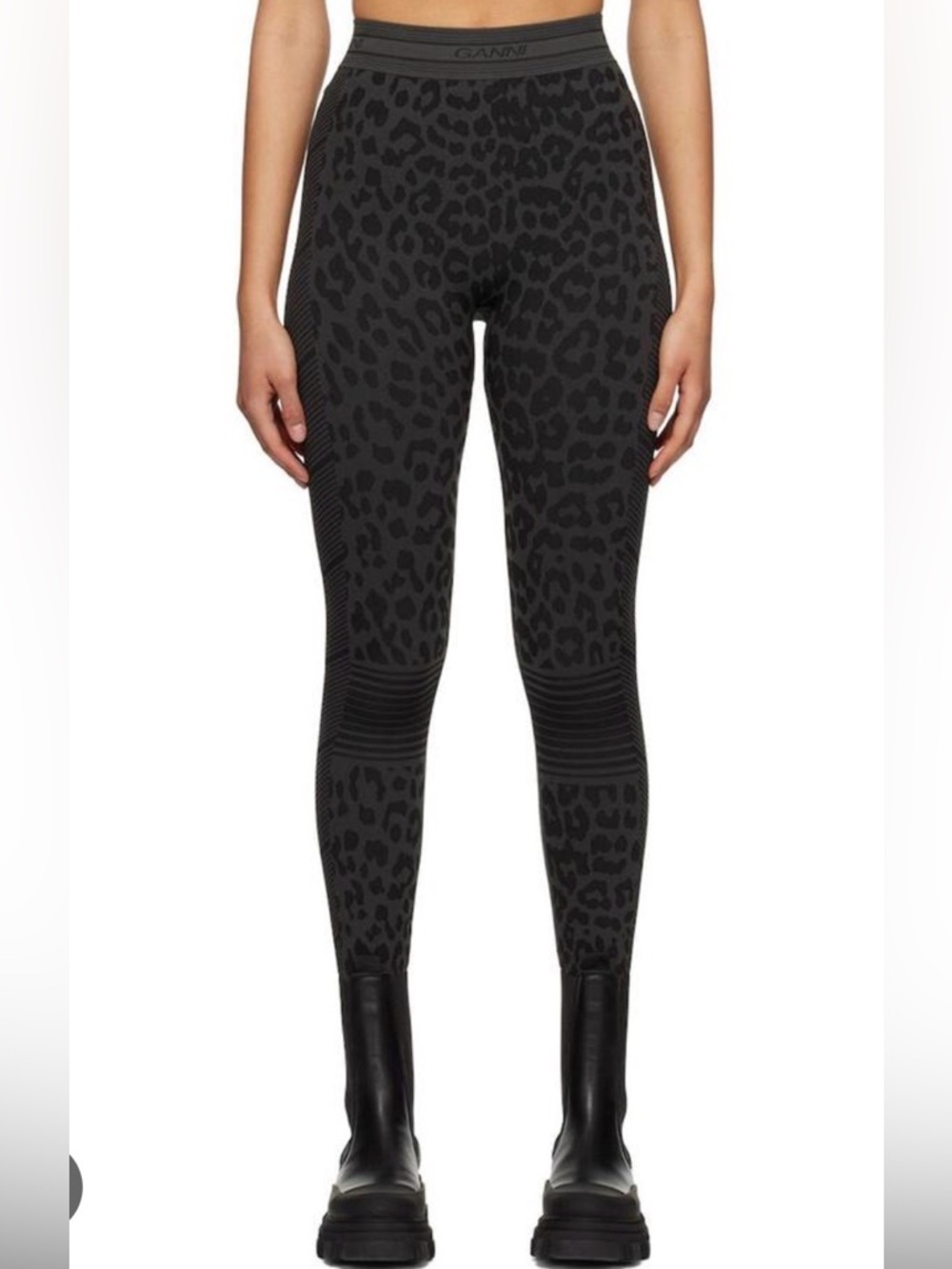 Ganni seamless Black Leopard-Print High-Rise Leggings NWT size small